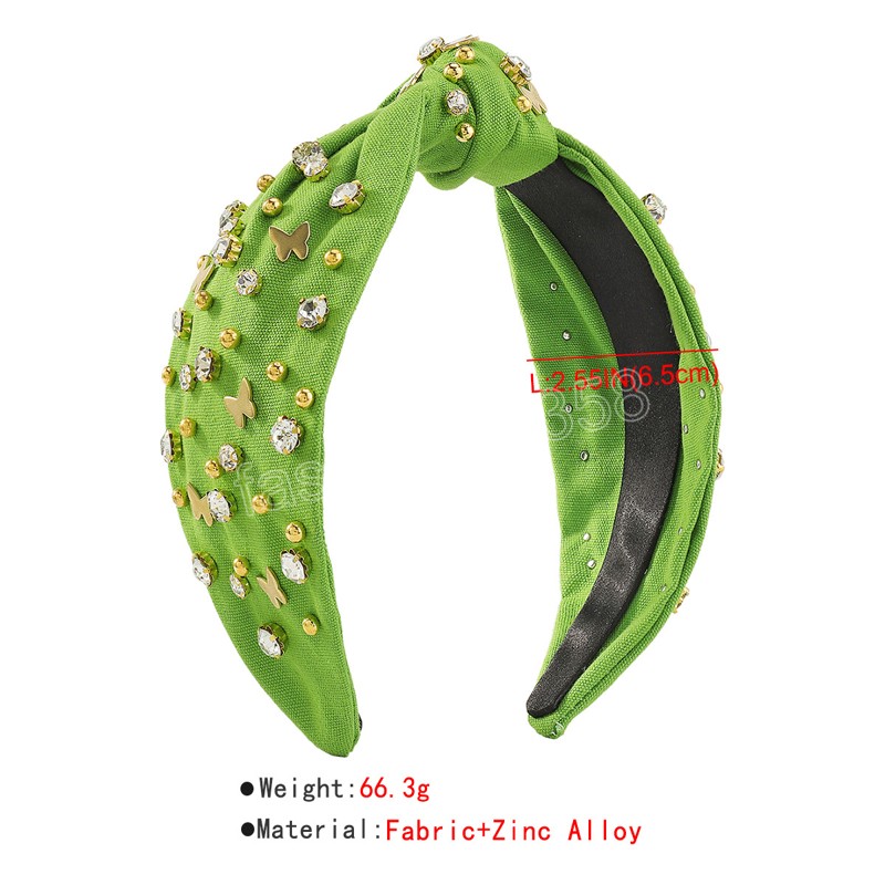Women Girls Metal Beads Rhinestone Knot Hairband Butterfly Wide-brimmed Headband Women Hair Accessories Hair Hoop