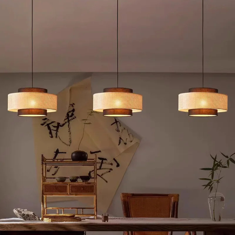 Novelty Items Modern Handmade Woven Rattan Chandeliers Living Room Restaurant Kitchen Tea Led Pendant Lamp Bamboo Decor Lighting Fixtures 231123