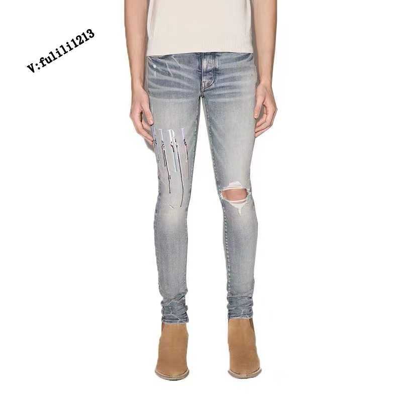 Designer Clothing Luxury Casual Fashion Denim Pants Amiiri New Splash Ink Embroidery Graffiti High Street Single Side Hole Slim Fit Mx1 Jeans for Men, Light blue
Designer Clothing Luxury Casual Fashion Denim Pants Amiiri New Splash Ink Embroidery Graffiti High Street Single Side Hole Slim Fit Mx1 Jeans for Men, Light blue