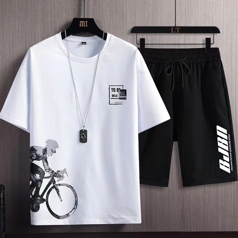 Men's Tracksuits Summer Men's 2-piece Fashion Casual Solid Short Sleeve T-shirt and Shorts Sportswear Breathable Men's Wear 230424