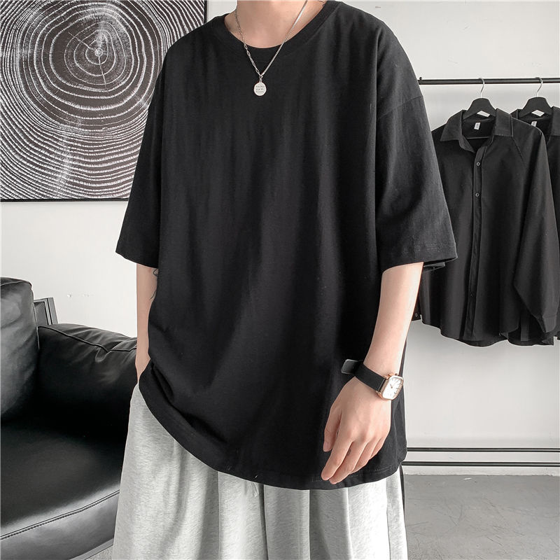 Men's T-Shirts HYBSKR Summer Man T-shirts Short Sleeve Solid Color Casual Oversized T Shirt Men Harajuku Hip Hop Cotton Men's Clothing Tops 