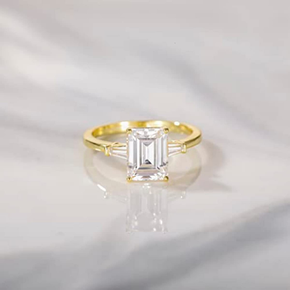Solitaire Ring Trumium 3CT 925 Sterling Silver Engagement Rings 3Stone Emerald Cut Cubic Zirconia Wedding Promise Rings for Women Gft Jewelry 230425