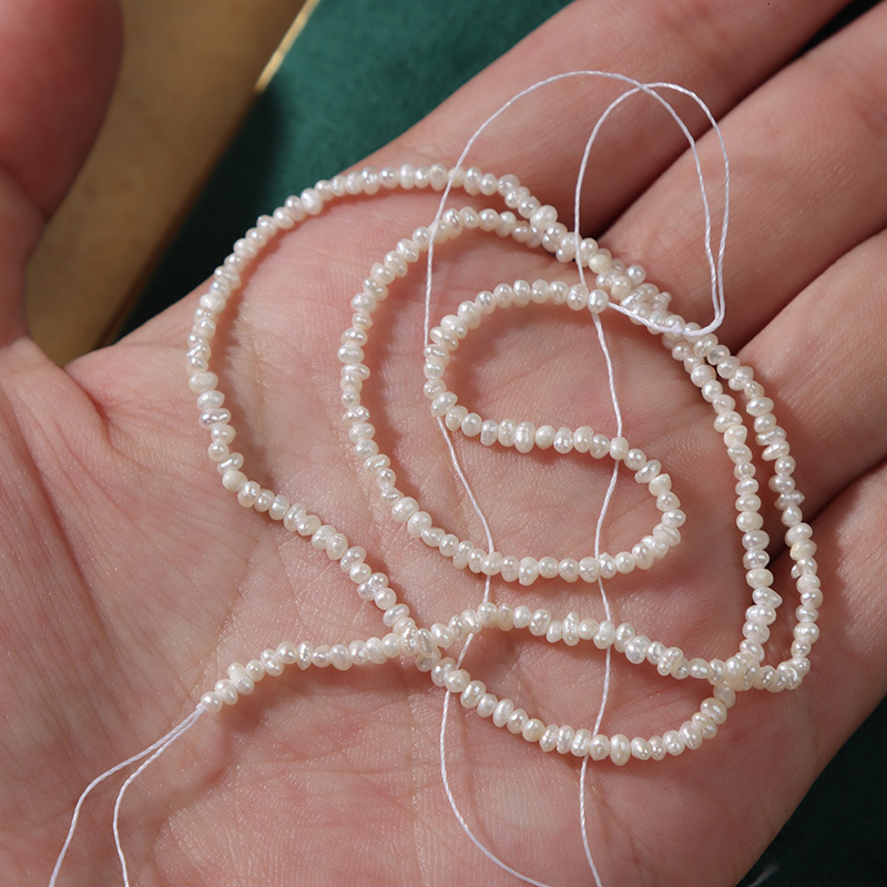 Beaded Necklaces 1.5mm Mini Ssmall Pearl Natural Freshwater Real Pearl Semifinished Jewelry Material Thin Chain DIY Ring Material 230425