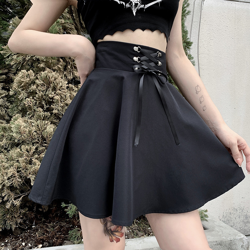 Skirts Women's Basic Versatile Flared Casual Mini Skater High Waisted School Goth Punk Black Harajuku 230427