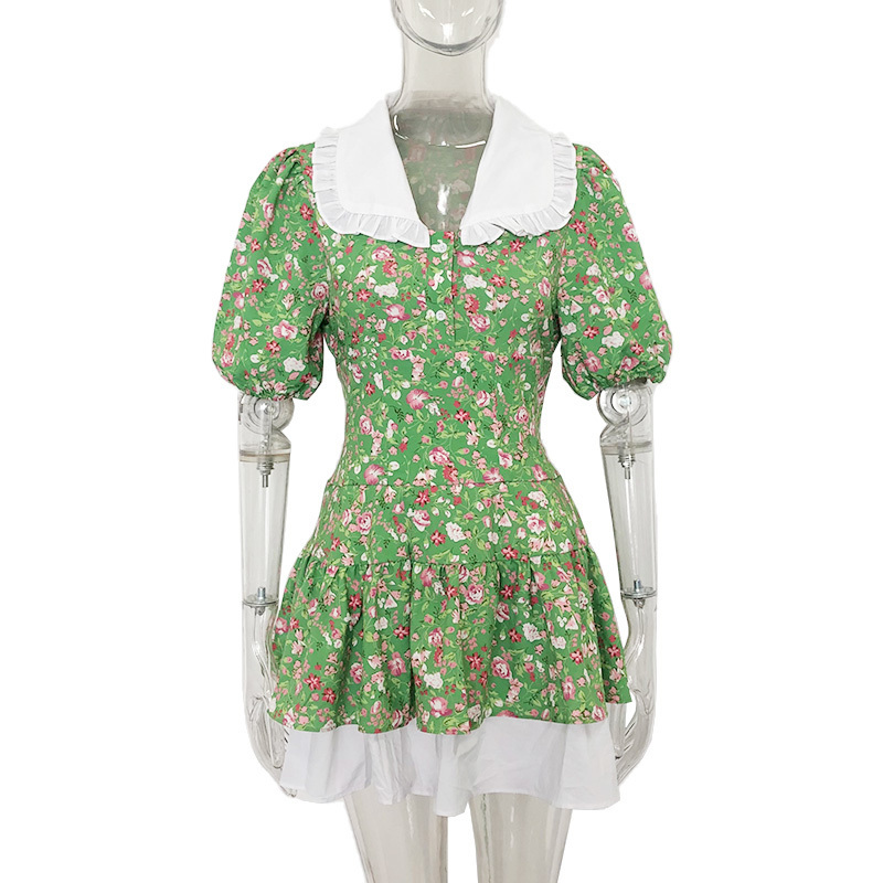 Casual Dresses Fandy Lokar Summer Printed Women Fashion Slim Mini Dress Elegant Prairie Chic Puff Sleeve Female Ladies 230424