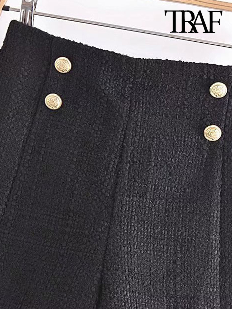 Women's Shorts TRAF Women Fashion Front Metal Buttons Tweed Shorts Vintage High Waist Side Zipper Female Short Pants Mujer 230425