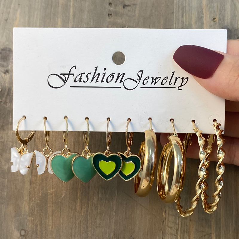 Stud Trendy Colorful Earrings Set For Women Girls Green Resin Pearl Gold Color Metal Circle Dangle Fashion 230424