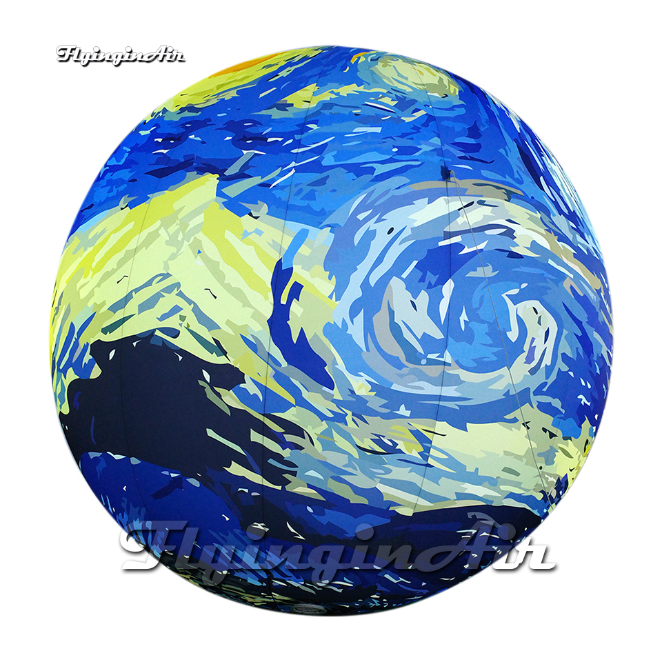 Artistic Balloon Large Hanging Inflatable Sphere Printed Ball With Van Gogh's Oil Painting of The Starry Sky For Museum Decoration