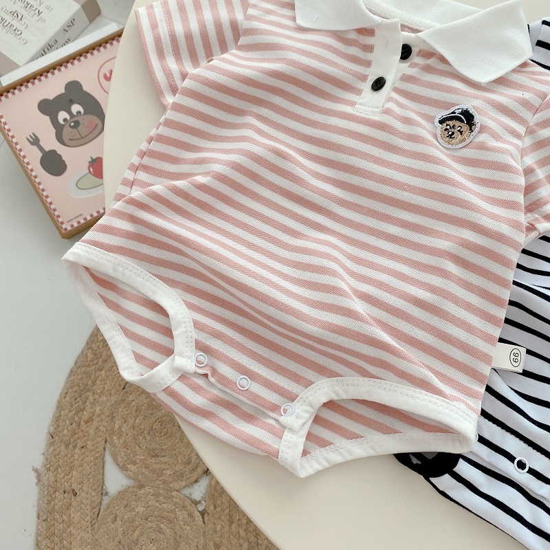 Rompers Summer born Baby Boy Clothes Short Sleeve Turn Down Collar Striped Romper Jumpsuit Outfits One-Pieces Suit 0-24M 230425