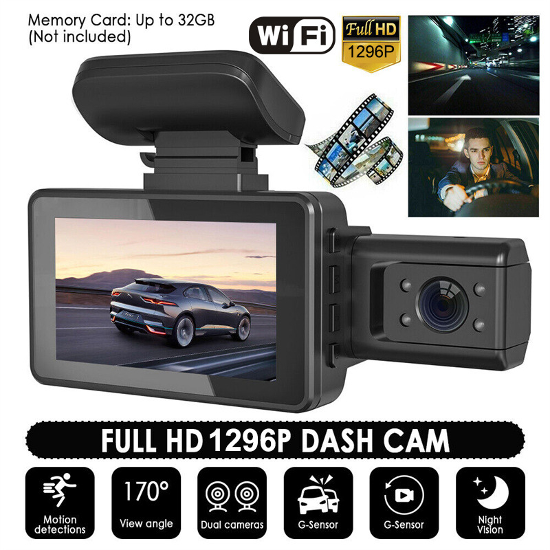 A88 WIFI 3 Inch IPS Cam 1080P Car DVR Dual Lens Dash Wide Angle Video Recorder Front with Interior or Rear Camera Night Vision