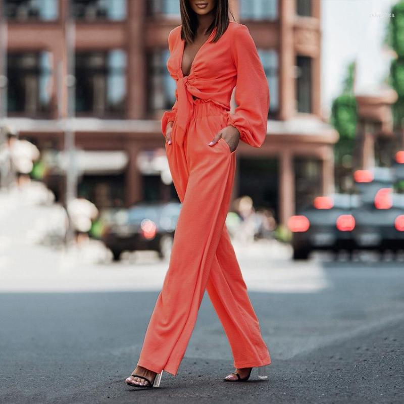Women's Two Piece Pants 2 Set Suits 2023 Women Shirt ElegantTrousers Female Long Sleeve And Wide Leg Straight Streetwear