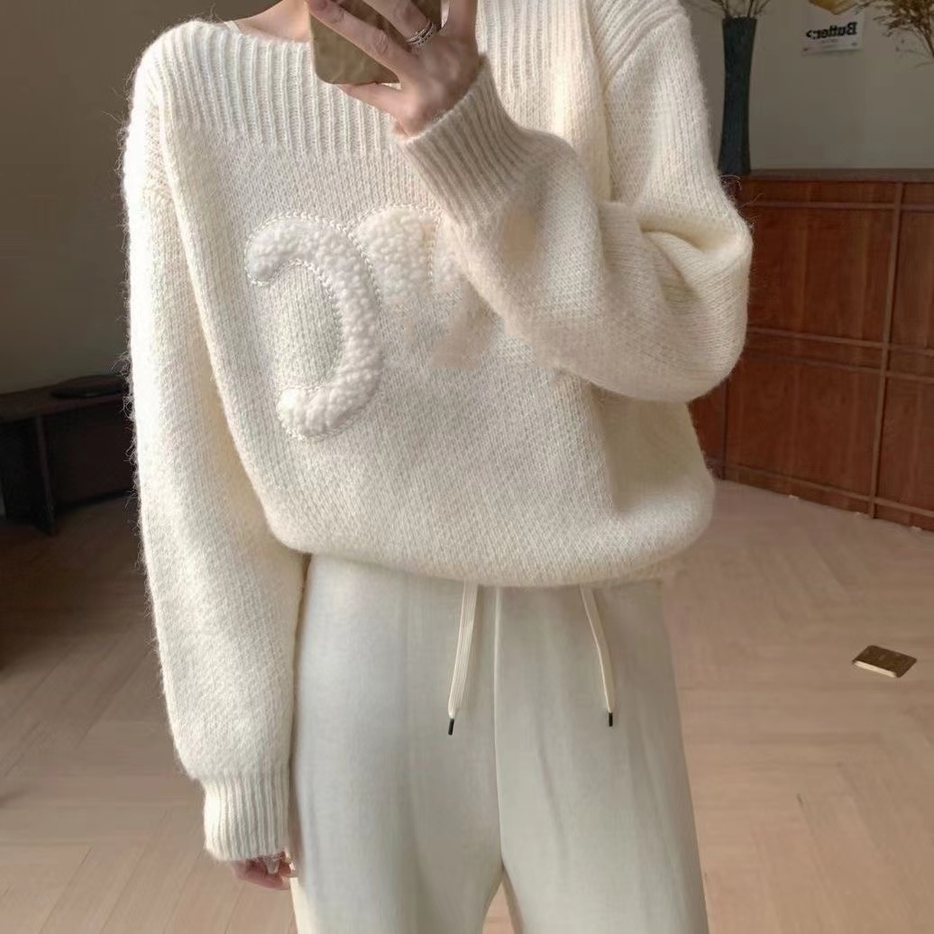 French Paris designer sexy knit shirt wear front letter patchwork embroidery comfortable knit jumper Chen classic