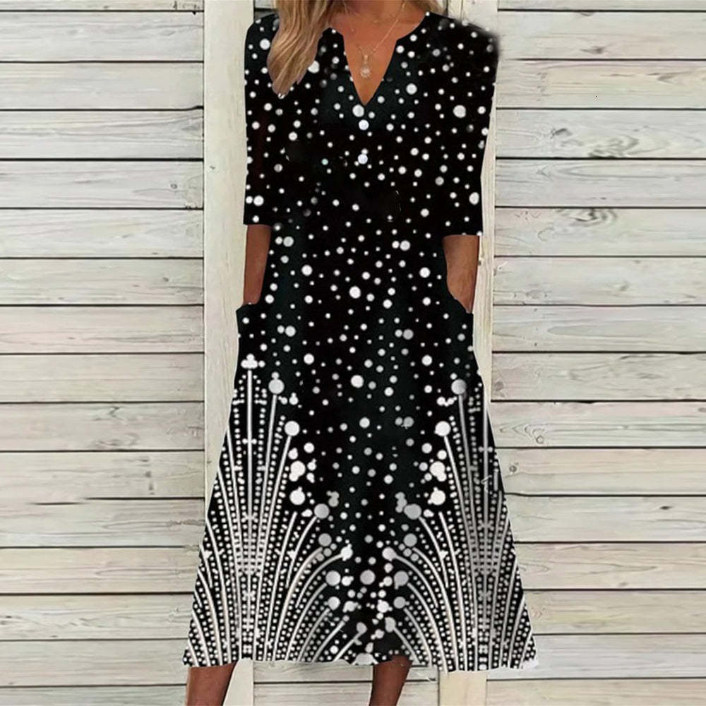 Casual Dresses Vintage Flower Print Women Dress Summer V Neck Pocket Short Sleeve Loose Beach Mini Dresses Casual Lady Maxi Dress Femme Vestido 230505