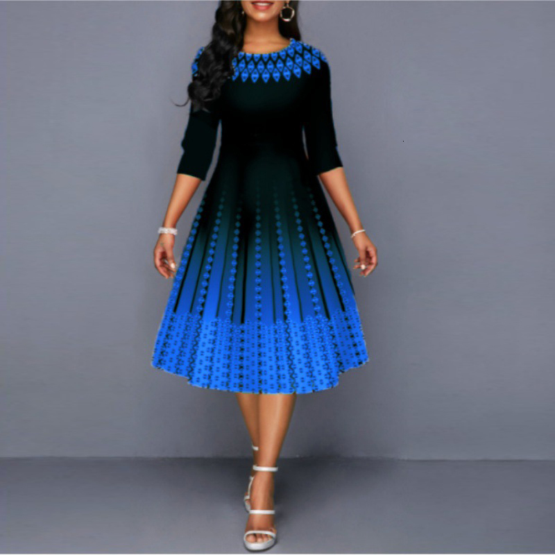 Casual Dresses Sexy Women Gradient Patchwork Party Dress Spring Summer O-neck Long Sleeve High Waist Swing Midi Dresses Elegant Ladies Vestidos 230425 - view 3