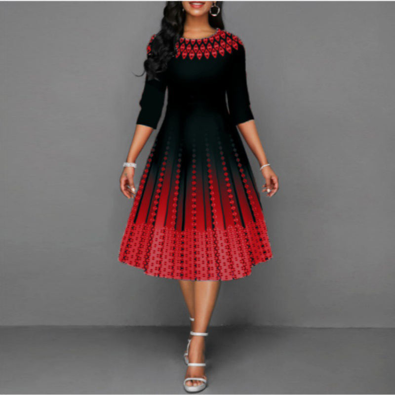 Casual Dresses Sexy Women Gradient Patchwork Party Dress Spring Summer O-neck Long Sleeve High Waist Swing Midi Dresses Elegant Ladies Vestidos 230425 - view 4
