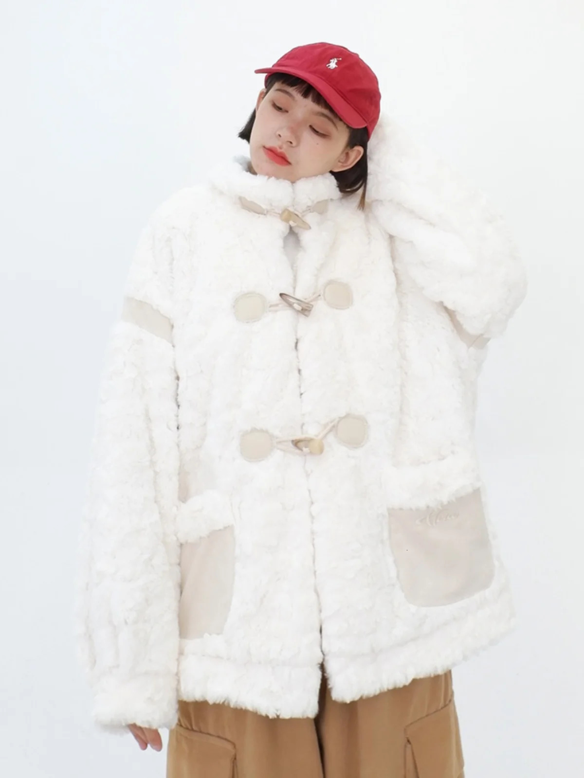 Women's Down Parkas Soft Glutinous Cow Horn Button Lamb Wool Cotton Coat for 2023 Winter Loose bf Lazy Style Thickened Jackets 231124