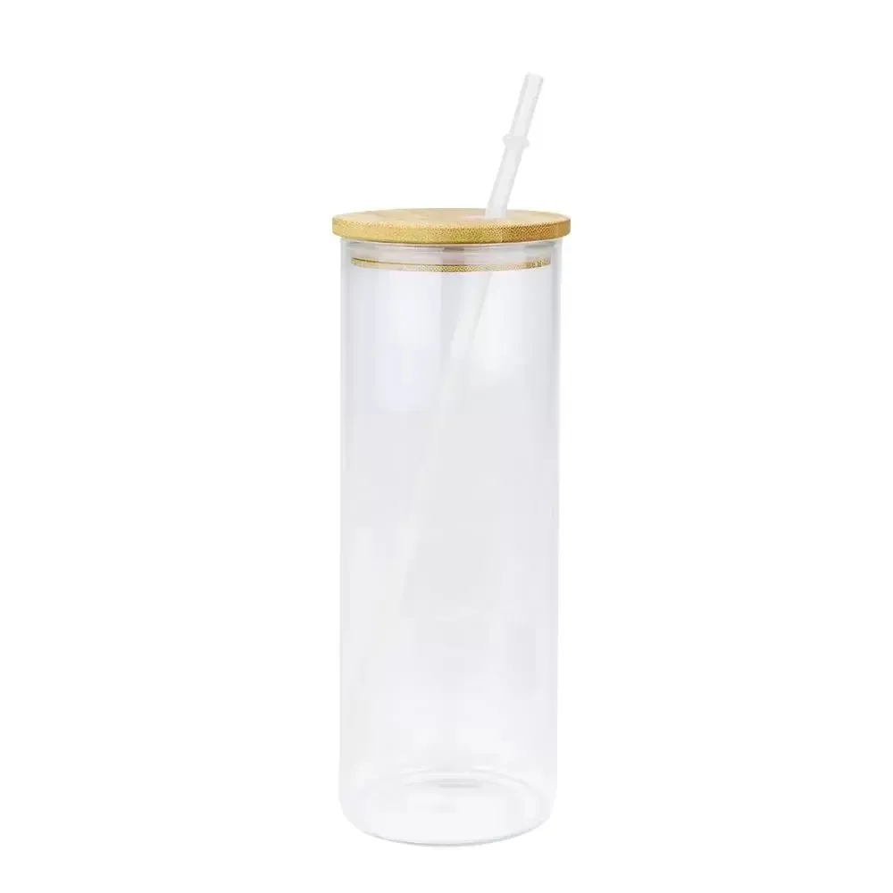 16oz Frosted Sublimation Glass Can Tumbler Clear Jar with Bamboo Lid Wide Mouth Beer Cup Festival Party Wine Tumblers