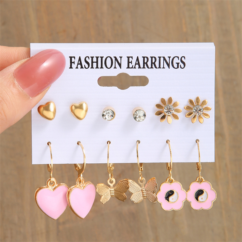 Stud Trendy Colorful Earrings Set For Women Girls Green Resin Pearl Gold Color Metal Circle Dangle Fashion 230424