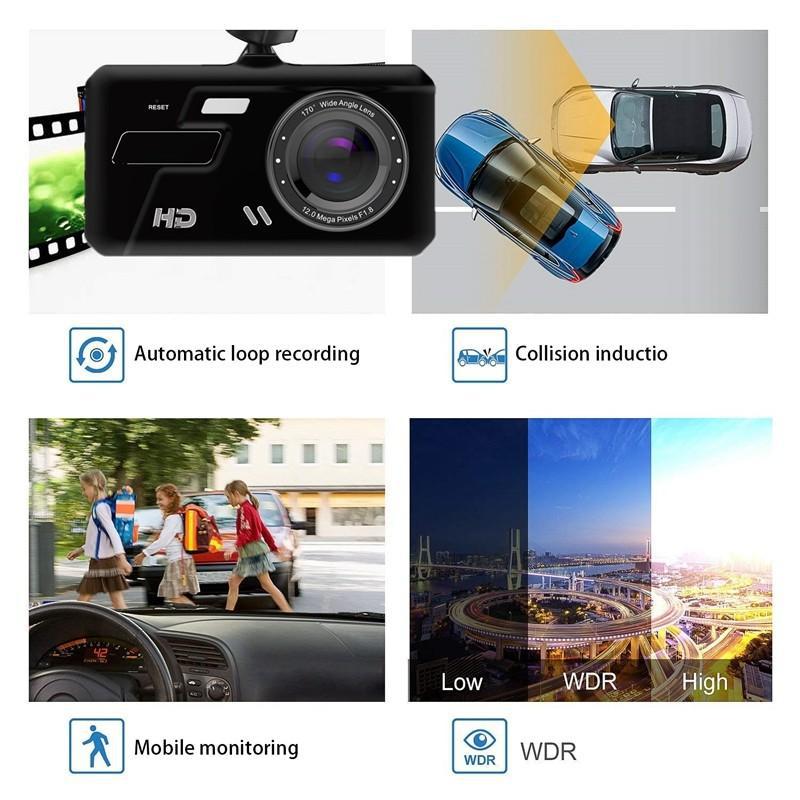 BT200 4 Inch IPS Touch Screen Cam 1080P Car DVR Dual Lens Dash Dashcam Wide Angle Video Recorder Rear Camera Night Vision