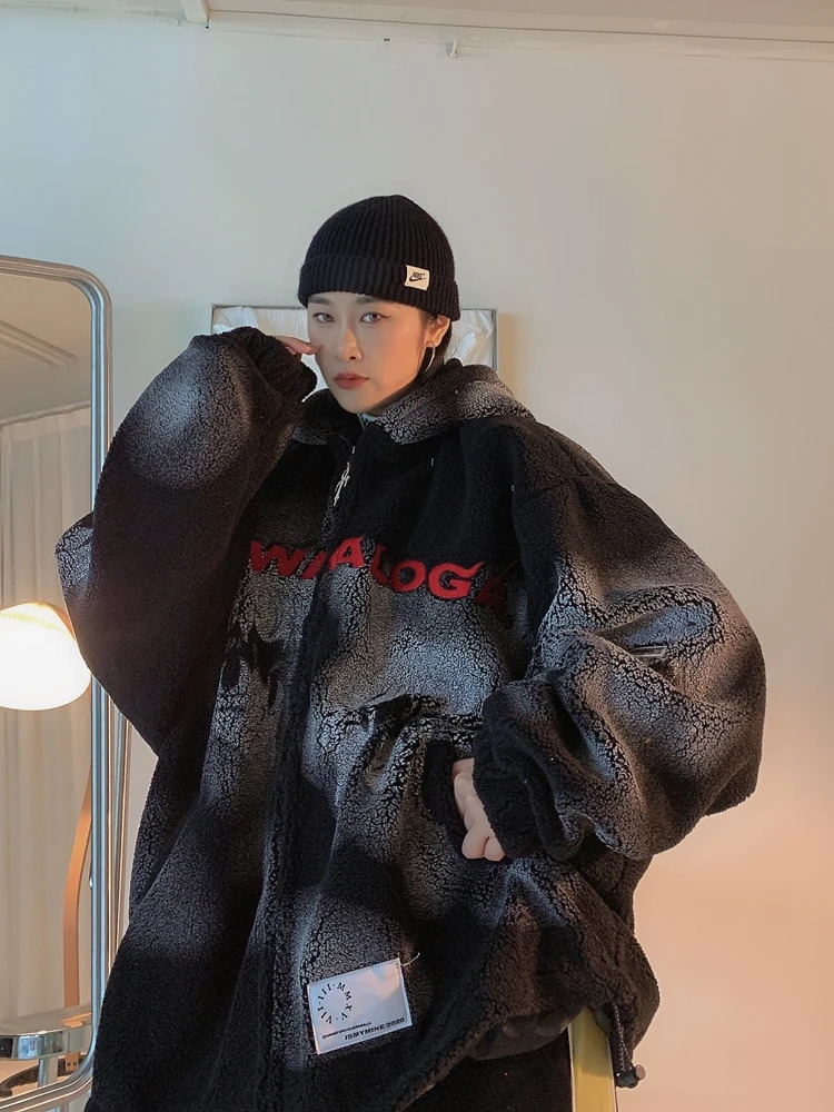 Women's Jackets Lambs wool coat women winter oversize loose hip hop casual thickened Plush jackets ins fashion coats 231124