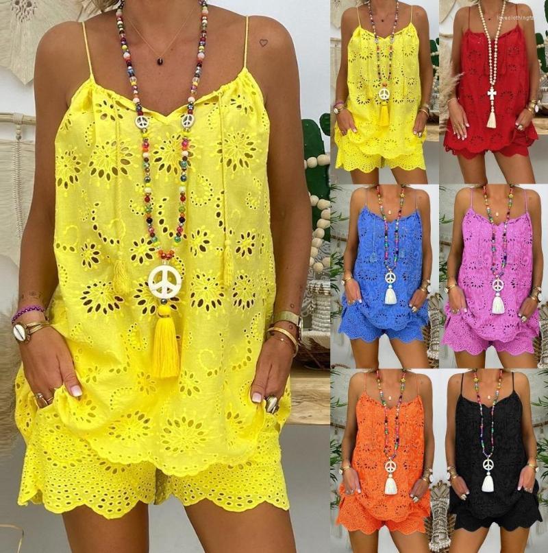 Women's Tracksuits Women Casual Sets Hollow Out Sleeveless Top Shorts Summer Ladies Outfits Beach Clothes For, Yellow 
Women's Tracksuits Women Casual Sets Hollow Out Sleeveless Top Shorts Summer Ladies Outfits Beach Clothes For, Yellow