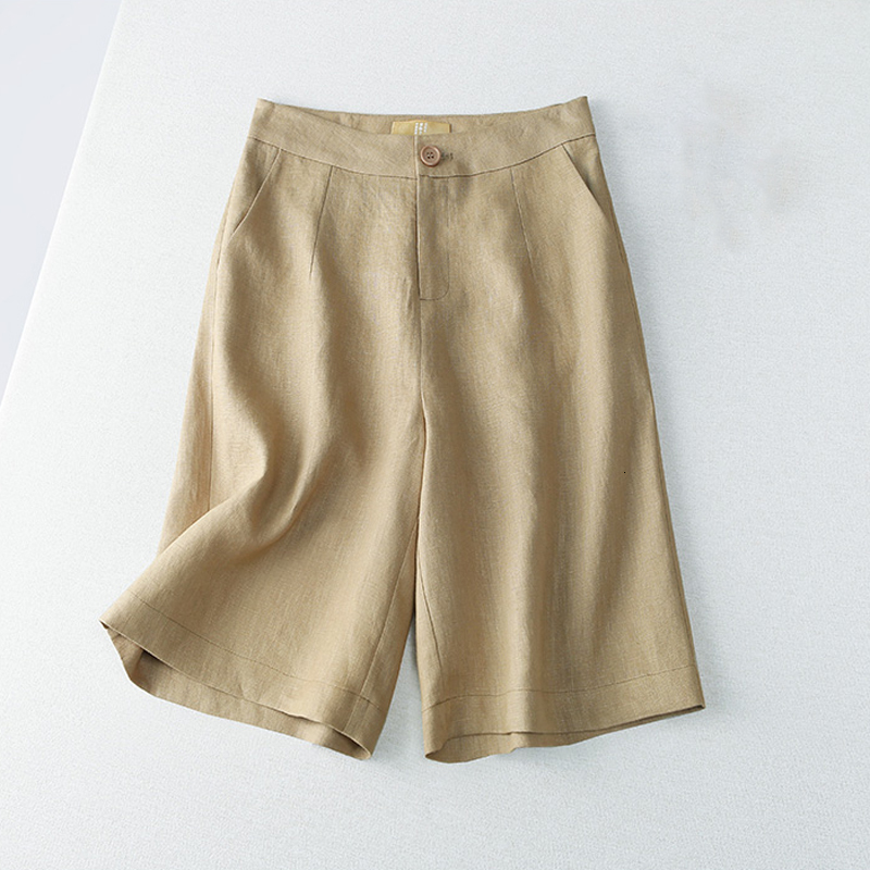 Women's Shorts Casual Shorts Women Summer Booty Green Linen Wide Leg Shorts Harajuku Button Pocket High Waist Pluse Size Female Shorts 230425