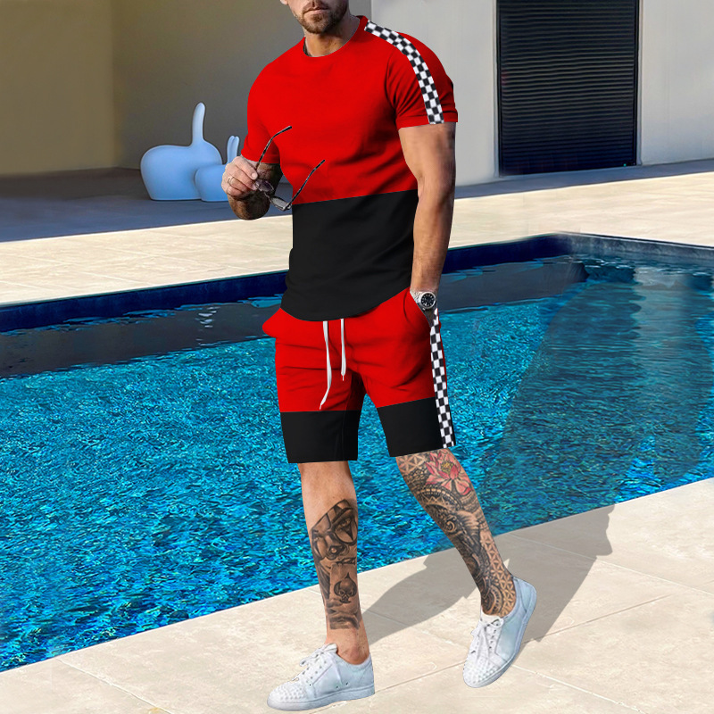 Men's Tracksuits Men Patchwork Streetwear Short-sleeve Fitness Homewear T-Shirt Pant 2 Pieces Set Outdoor Male Tracksuits Summer Casual Outfits 2