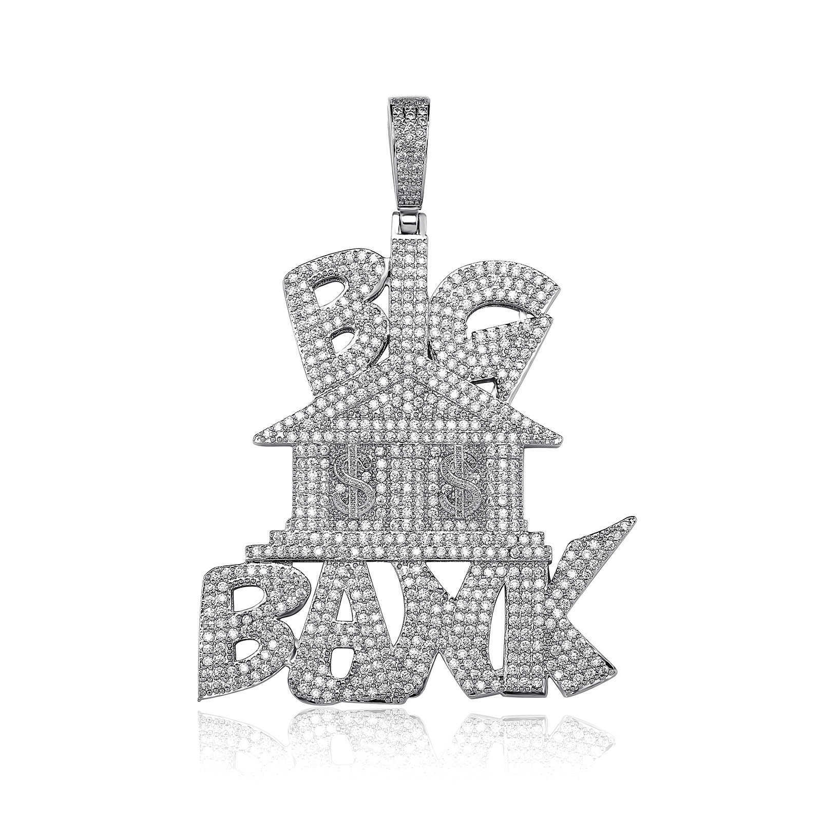 Hip Hop Full Zirconium Big Bank Money Pendant Necklace Dollar Sign Men's Rap Accessories 14k Gold Plated Iced Out Cubic Zirconia Cz Stone Jewelry