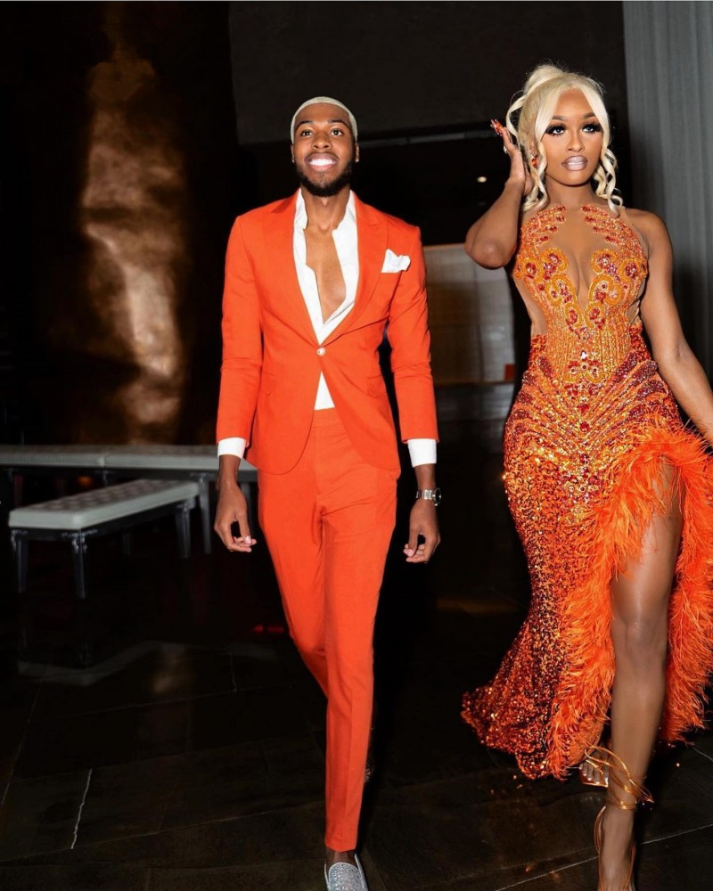 Orange Feathers Prom Dresses For Black Girls High Split Beaded African Women Pageant evening Gowns Vestido De Graduacion