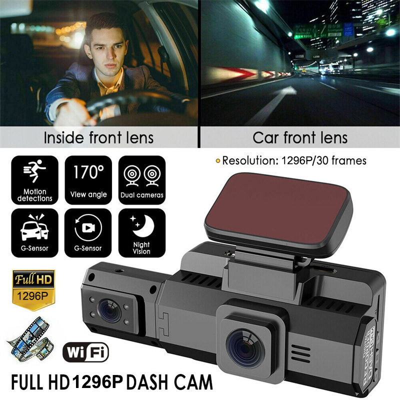 A88 WIFI 3 Inch IPS Cam 1080P Car DVR Dual Lens Dash Wide Angle Video Recorder Front with Interior or Rear Camera Night Vision