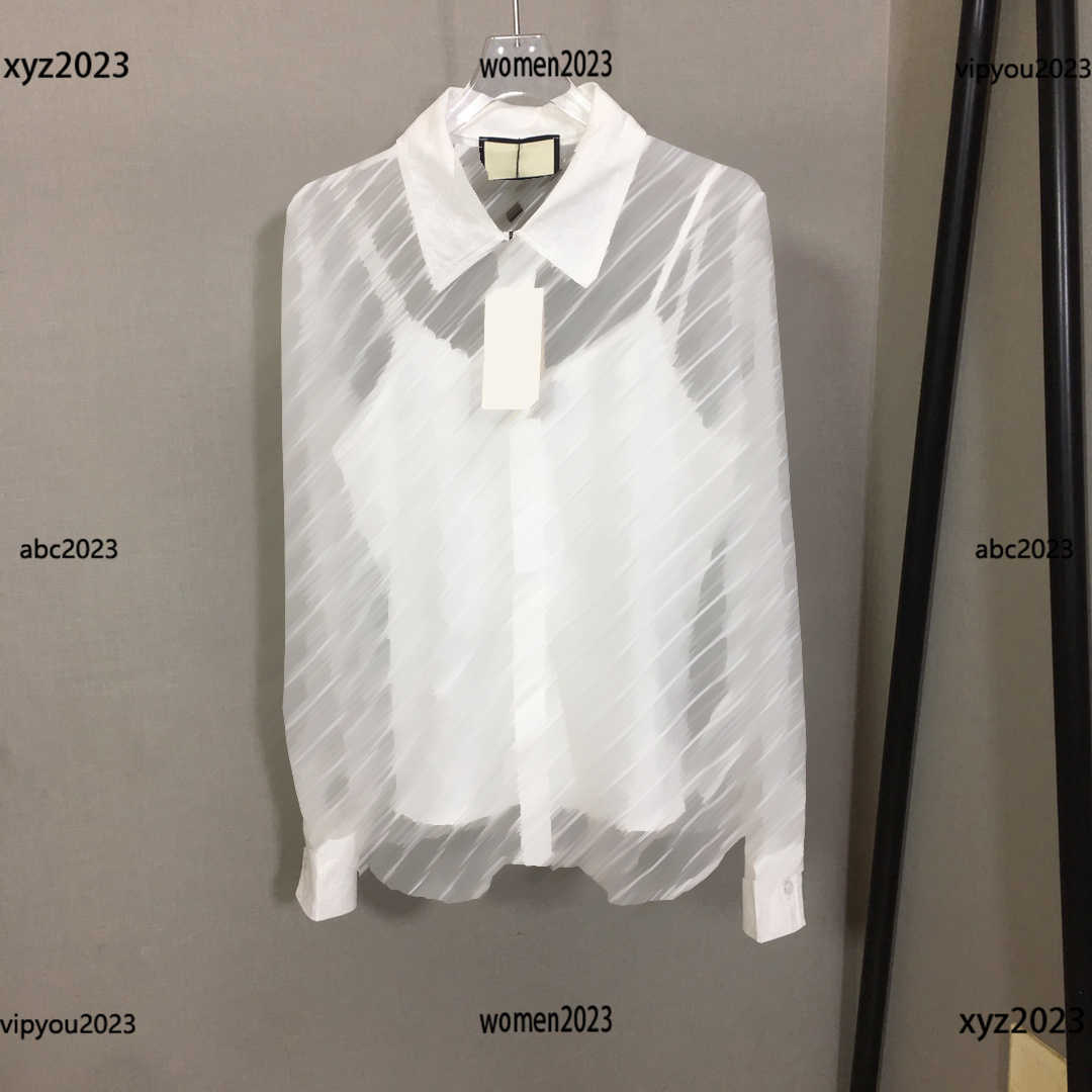 designer blouse Fashion lace shirt 2pcs Perspective shirt and solid suspender top lapel long sleeved shirt New Arrivals