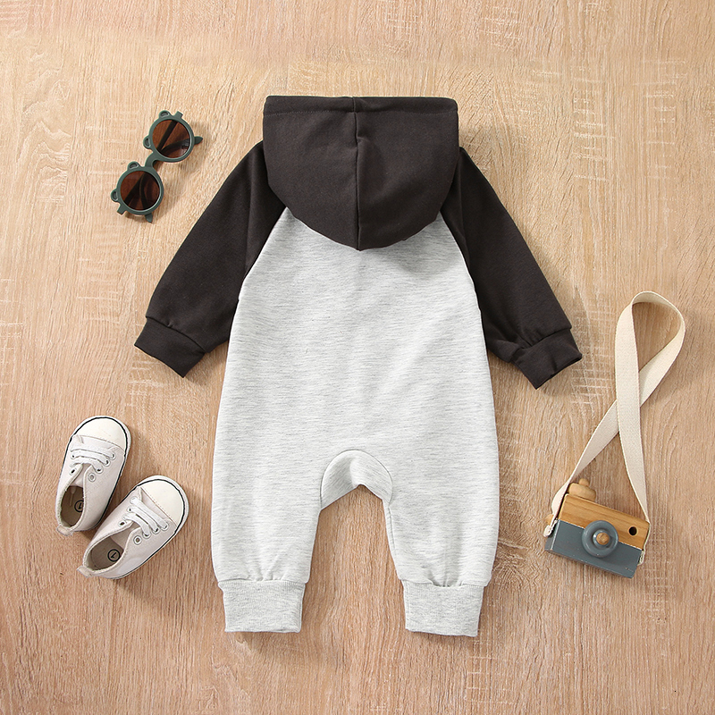 Rompers Baby Romper Contrast Color Long Sleeve Hooded Jumpsuit with Zipper Autumn Outfit for Girls Boys 0-24 Months 230425