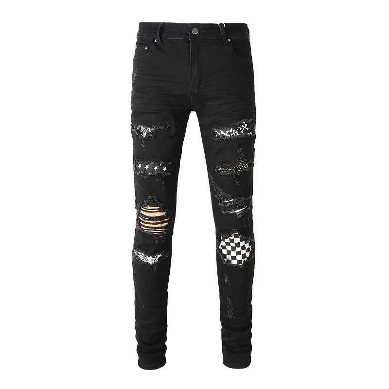 Designer Clothing Luxury Casual Fashion Denim Pants Amiiri Style Pleated Color blocking Jeans Distressed Ripped Skinny Jeans Motocycle Rock Straight Biker Pants, Color matching jeans
Designer Clothing Luxury Casual Fashion Denim Pants Amiiri Style Pleated Color blocking Jeans Distressed Ripped Skinny Jeans Motocycle Rock Straight Biker Pants, Color matching jeans