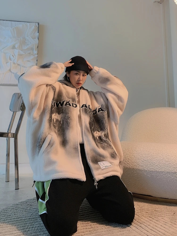 Women's Jackets Lambs wool coat women winter oversize loose hip hop casual thickened Plush jackets ins fashion coats 231124