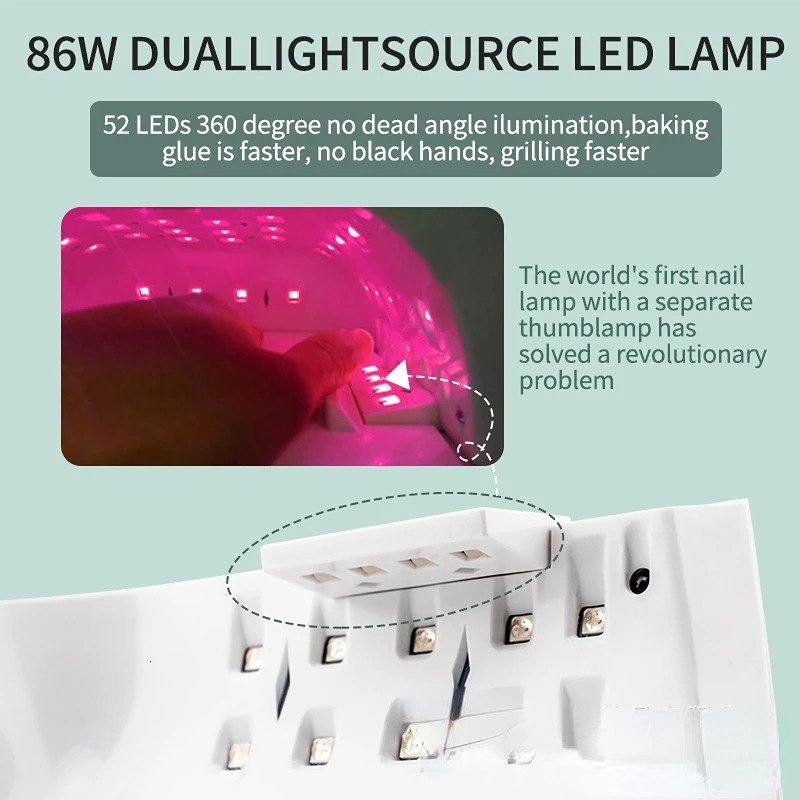 Nail Dryers Rechargeable Lamp 86W Wireless Gel Polish Dryer Red Light Manicure with Handle Cordless UV LED e231123