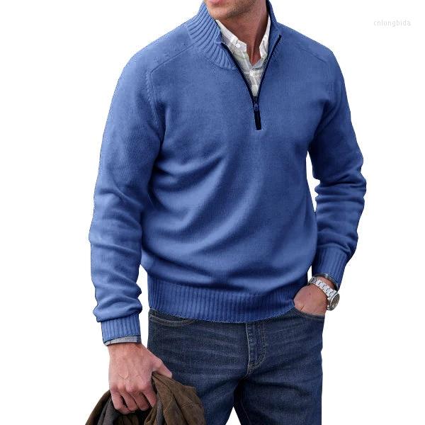 Men's Sweaters Men's Cashmere Zipper Basic Sweater Winter Fleece Thicker Half Turtleneck Warm Pullover Quality Male Slim