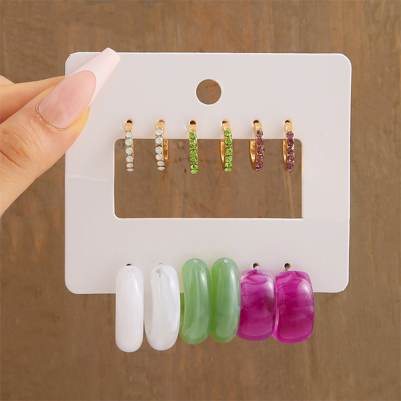 Stud Trendy Colorful Earrings Set For Women Girls Green Resin Pearl Gold Color Metal Circle Dangle Fashion 230424