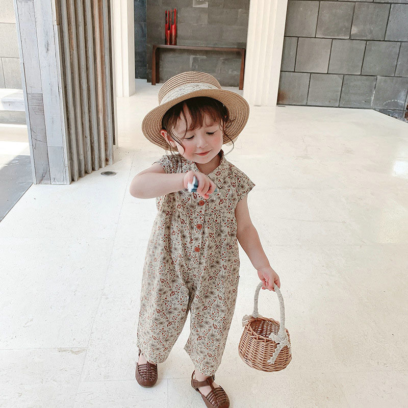Rompers Summer Girls Jumpsuit Korean Version Of Cotton Baby Long Romper Middle And Small Children'S Casual Sleeveless Clothing 230425