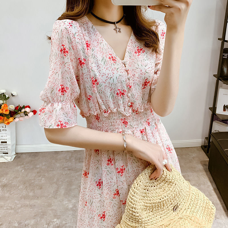Casual Dresses Enlarge Korean Puff Sleeve Chiffon Party Dress Fashion Casual Flowers V-Neck Mini Dress Grace Fall Dresses For Women 230425