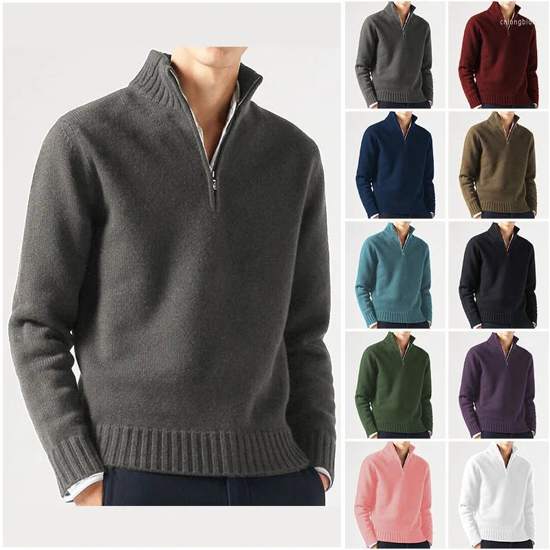 Men's Sweaters Men's Cashmere Zipper Basic Sweater Winter Fleece Thicker Half Turtleneck Warm Pullover Quality Male Slim