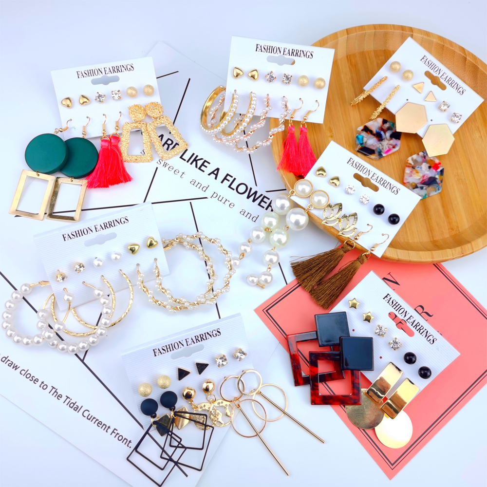 Stud LAT s Earrings Set Tassel Pearl for Women Bohemian Fashion Jewelry Geometric Kolczyki Hoop Earings 230424