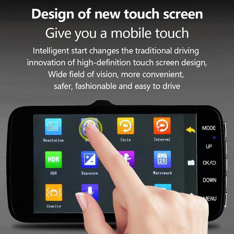BT200 4 Inch IPS Touch Screen Cam 1080P Car DVR Dual Lens Dash Dashcam Wide Angle Video Recorder Rear Camera Night Vision