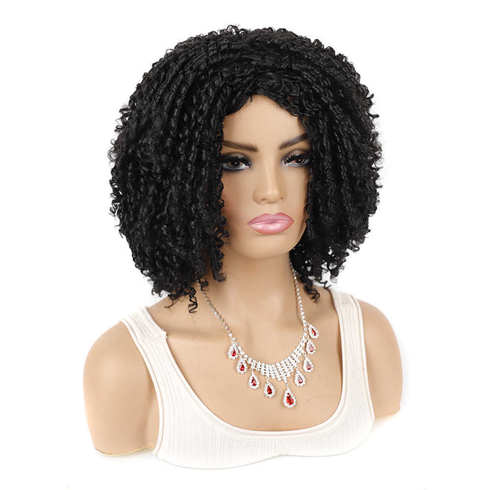 Women's dirty braided wig head cover black barrel curly small curly wig fluffy curly short hair cover