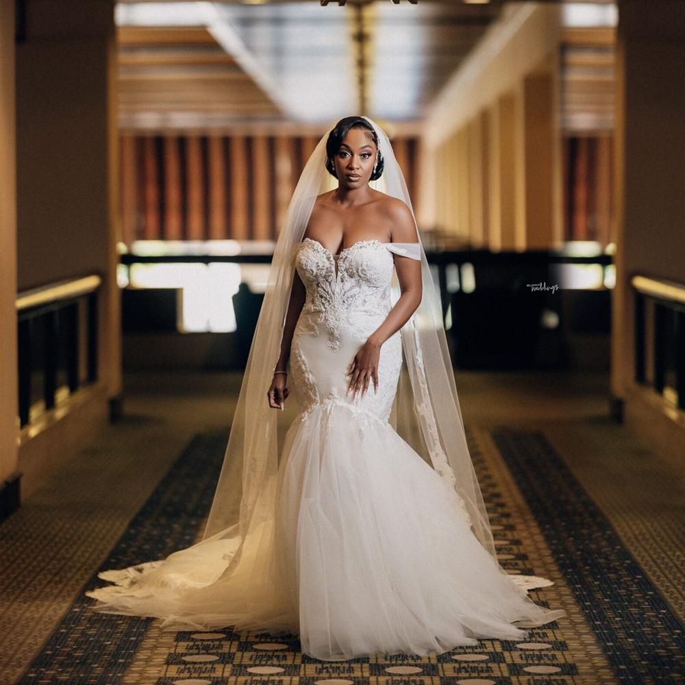 Princess Long Mermaid Wedding Dresses Bridal Gowns Off The Shoulder White Ivory Lace Bride Dress Robe De Mariee