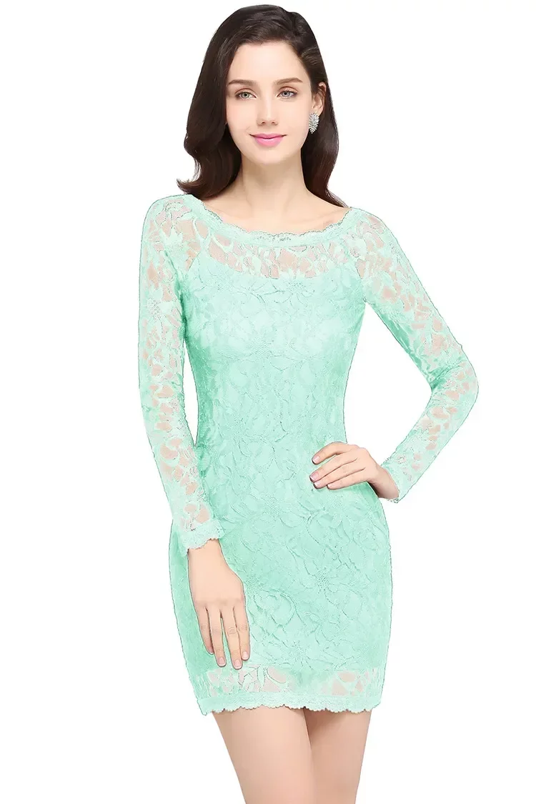 Short Lace Vintage Party Dress Cheap Sheath Long Sleeves Prom Evening Formal Gown Sexy Mini Womne Casual Club Wears Cps630