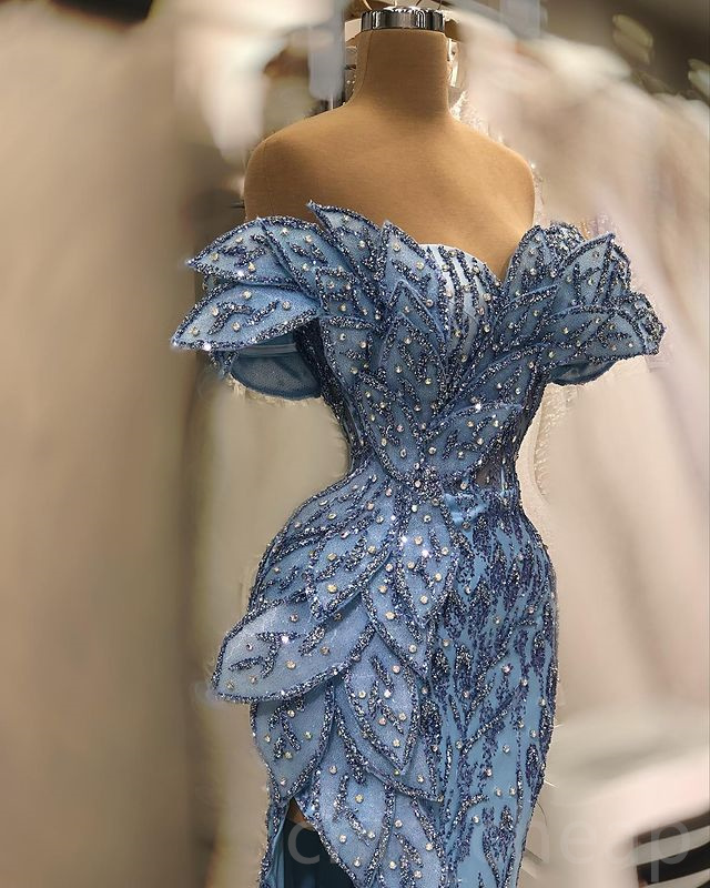 April Aso 2023 Ebi Sequined Lace Prom Beaded Mermaid Sexy Evening Formal Party Second Reception Birthday Engagement Gowns Dress Robe De Soiree ZJ643