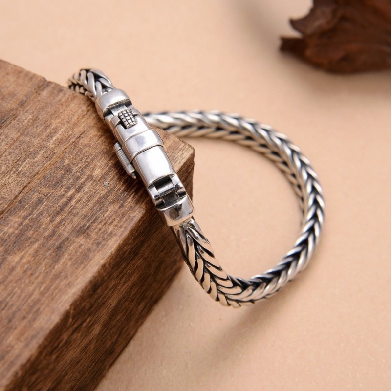 Chain BOCAI Real Pure S925 Silver Handmade Woven Retro Domineering Style Ppersonality Keel Man and Woman Bracelets 230425