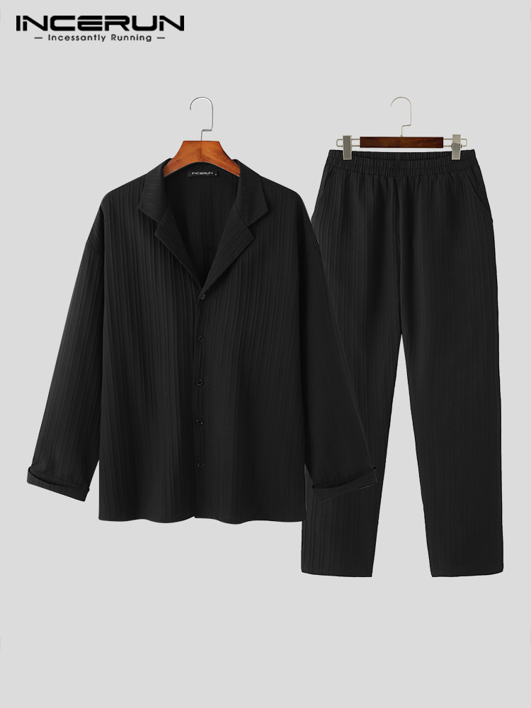 Men's Tracksuits Fashion Casual Style Men Sets INCERUN Long-sleeved Shirts Trousers Sets Stylish Men's Striped Suit 2 Pieces S-5XL 230425