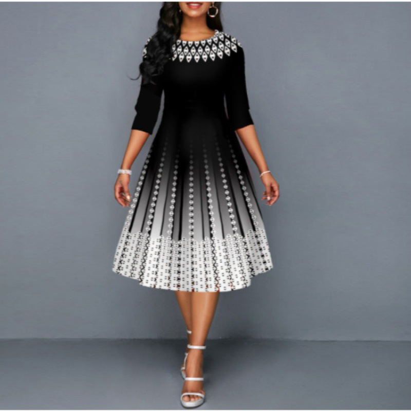 Casual Dresses Sexy Women Gradient Patchwork Party Dress Spring Summer O-neck Long Sleeve High Waist Swing Midi Dresses Elegant Ladies Vestidos 230425 - view 6