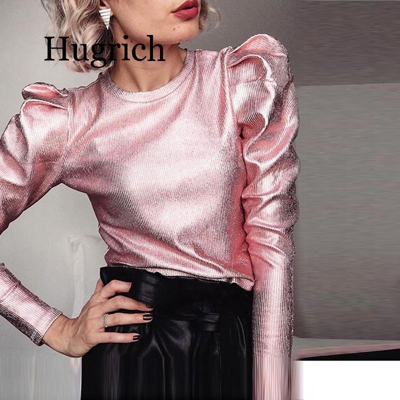 Women's Blouses Shirts Gold Velvet Puff Long Sleeve Casual Shirt Women Spring O Neck Slim Fit Tops Fashion Streetwear Autumn 230424
